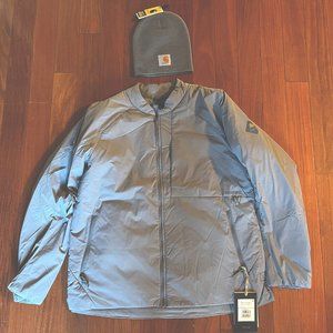 Burton New Woman's Lt Blue Thermacore Winter Jacket XL + Matching Carhartt Hat